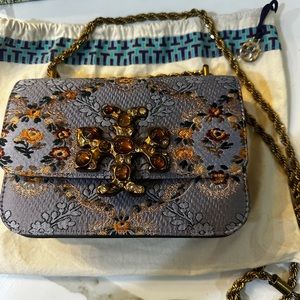 Tory Burch Small Eleanor Brocade Jeweled Logo Crossbody Bag